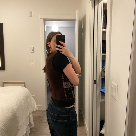 Wool Brown Plaid Vest - Picture 3 of 6